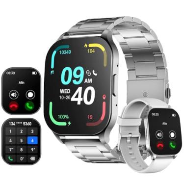 Imagem de Smartwatch 1,96" AMOLED Relógio Inteligente, IP68 à Prova d’Água, Chamadas Bluetooth, 100+ Modos Esportivos, Assistente de Voz, Compatível com iOS/Android, Unissex com 2 Pulseiras (Prata)