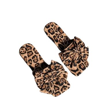 Imagem de GORGLITTER Sandálias femininas bonitas com laço moderno 2025 estampa gráfica elegante bico quadrado aberto sandálias rasteiras de verão, Oncinha marrom, 35