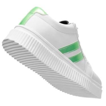 Imagem de Tênis Branco Feminino com Sola Borracha Plataforma Listras Verde - Fie