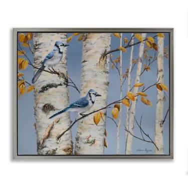 Imagem de Stupell Industries Blue Jay Autumn Day Gray Floater Canvas Framed Wall Art Design por Valerie Rogers, 21 x 17