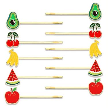 Imagem de Grampos de cabelo de frutas, maçã, melancia, banana, morango, cereja, abacaxi, amuleto, presilhas, prendedores de cabelo decorativos de metal dourado, acessórios decorativos para mulheres (colorido A,