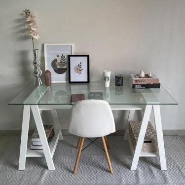 Imagem de Mesa de Computador com Vidro Louisiana Branco - Mais de Casa