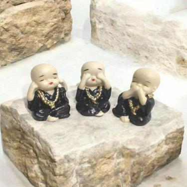 Imagem de Miniatura Trio Buda Sabios Cego Mudo e Surdo Porcelana Preto - Decore 