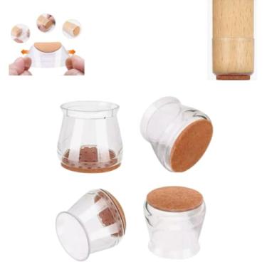 Imagem de KIT 4 PROTETOR DE PÉ DE CADEIRA transparente COM FELTRO DE SILICONE FLEXIVEL MESA E MOVEIS COZINHA SERVE PÉ REDONDO OU QUADRADO SEM BARULHOS E ARRANHOES NO PISO NÃO RISCA RESISTENTE UNIVERSAL (4)