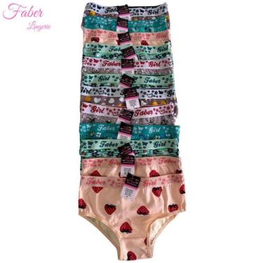 Imagem de Kit 12 Calcinhas Menina Moça Juvenil Em Algodão Criança Estampas Varia