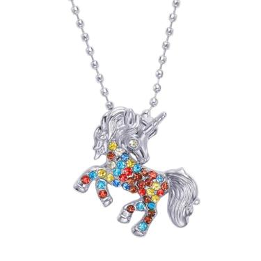 Imagem de WCRAZYE Colar de cavalo para mulheres, chique, fofo, brilhante, colorido, strass, cristal, arco-íris, material de corrida, para vaqueira, joias equestres, presentes para filha, neta, sobrinha, Mediun,