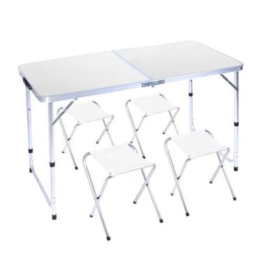 Imagem de Mesa Dobrável Maleta Para Camping Praia Alumínio 120cm Branca 4 Bancos