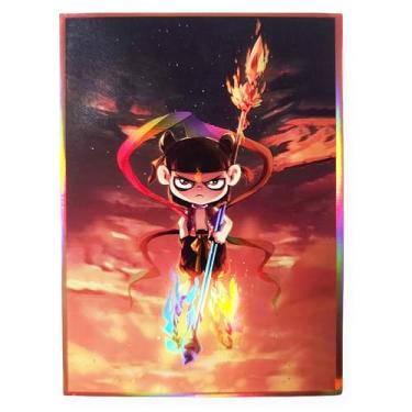 Imagem de Protetores de deck holográficos grandes 67 x 92 mm de 60 unidades – Mangas MTG/PTCG/TCG de carregamento superior com arte anime piscante (Ne Zha)