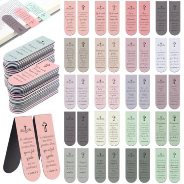 Imagem de Skyygemm Pacote com 100 marcadores magnéticos com versículo da Bíblia espanhola, marcadores de livro com ímã religioso, presentes cristãos para professores, estudantes, materiais escolares