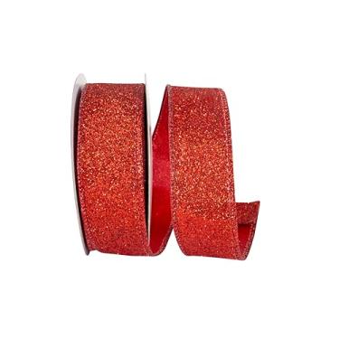 Imagem de Reliant Ribbon Fita de borda com fio com brilho metálico para exibição, vermelha