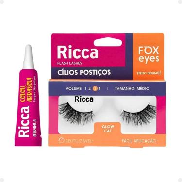 Imagem de Cílios Postiços + Cola Branca Ricca Belliz Fox Eyes Glow Cat Vol:3 Médio Cód.2694