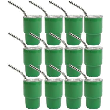 Imagem de S-SNAIL-OO Conjunto de copos de shot mini copo com canudo, sublimação de camada dupla de metal bonito conjunto de 85 g com tampas para bebidas, café, coquetéis. (12 peças - verde)