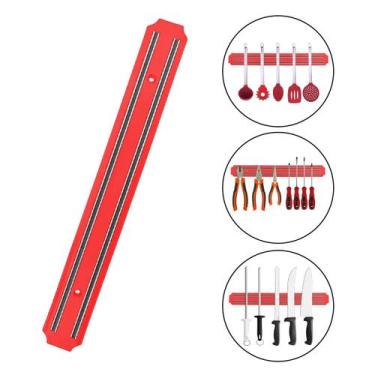 Imagem de Barra Magnética Imã Suporte Facas Ferramentas Cozinha 37cm Vermelha - 