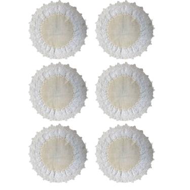 Imagem de Jogo Americano Redondo 45cm 6 Peças Linho Bege Com Renda Guipir Saldão