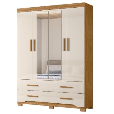 Imagem de Guarda Roupas Casal Com Espelho 4 Portas 4 Gavetas Miami Madeirado / Off White Moval