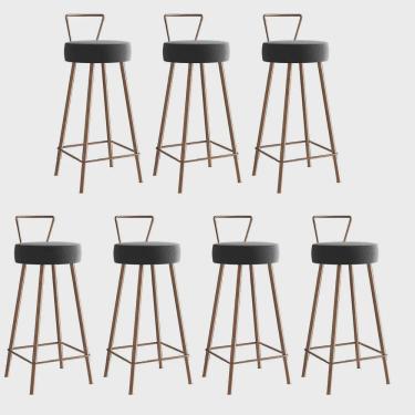 Imagem de Kit 07 Banqueta Alta Com Encosto Tais Eiffel Cozinha Bar Bistrô Ferro Bronze Suede Cinza - Ahz Móveis
