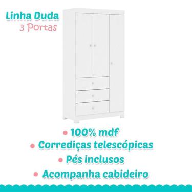 Imagem de Berço Americano Lara com Guarda Roupa Duda 3 Portas Branco Brilho – Phoenix Baby