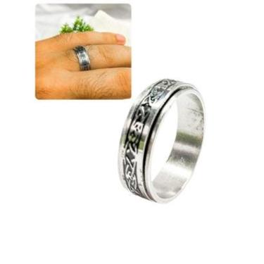 Imagem de Anel Dedeira 7mm Masculino Prateado Preto Desenhos Runas Minimalista Elegante Básico Aço Inox-Unissex