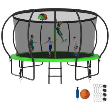 Imagem de Cama Elastica Capacidade até 544 kg com Cesta de Basquete, SKYUP, Verde