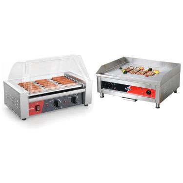 Imagem de Grelha Elétrica Comercial de Bancada com 7 Rolos para Cachorro-Quente e Chapa de 60x40cm