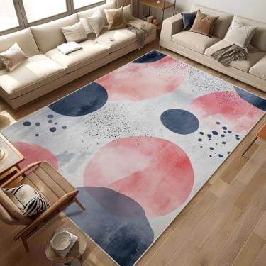 Imagem de Tapete de área 12 x 18 cm, cinza, rosa, boho para sala de estar, interior, lavável à máquina, tapetes abstratos para quarto, ultramacio, sala de jantar, antiderrapante, tapete moderno que não cai para