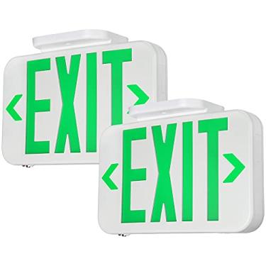 Imagem de TORCHSTAR Placa de saída de LED, luz de saída de emergência com reserva de bateria, face dupla, UL 924, AC 120/277V, local úmido, luzes de saída de letras verdes conectadas para negócios, pacote com 2