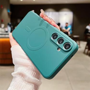 Imagem de Capa magnética de carregamento sem fio de silicone líquido para Samsung S25 S24 S23FE S22 Plus Ultra A55 A15 A35 A05 capa macia, verde escuro, para Samsung A35