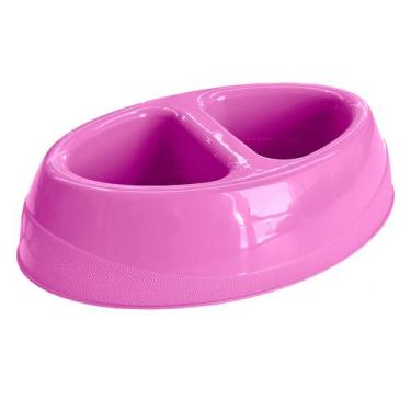 Imagem de Comedouro para Cães Duplo Tigela Oval 1000ml - 2D PET, Rosa