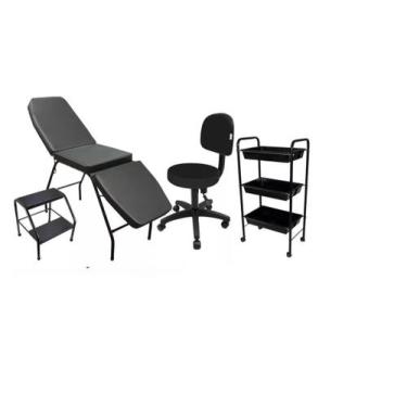 Imagem de Kit Estética Preto Maca 3 posições Mocho Escada e Carrinho - R F DA SI