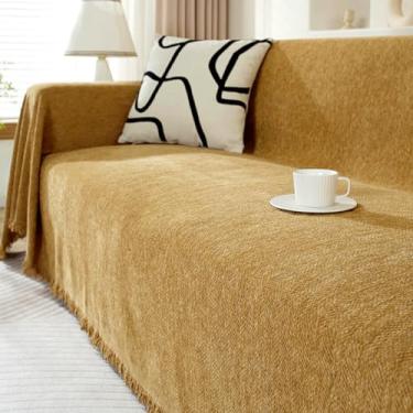 Imagem de 5JJJLOOOPP Capa de sofá impermeável 180 * 130 cm capa multiuso sofá com ou sem apoios de braço retangular tamanho grande liso elegante 2 lugares 3 lugares capa de cama chenille (cor 4 180 * 340 cm)