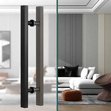 Imagem de Maçaneta de porta de vidro deslizante, puxadores longos de portão de entrada de aço inoxidável quadrado, puxadores de porta de celeiro externos comerciais modernos (cor: ouro, tamanho: 150 cm/59 pol