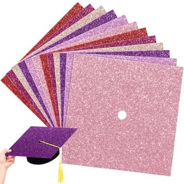 Imagem de Gersoniel 12 folhas de papel de construção com glitter para decoração de boné de graduação 25 x 25 cm colorido cartolina graduada cartolina para chapéu de formatura artesanato DIY (cor elegante)