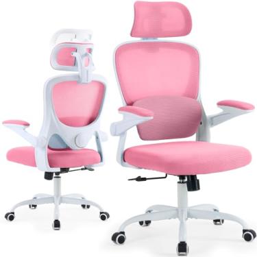 Imagem de Estevo Cadeira de escritório ergonômica com trava inclinada, cadeira de mesa de escritório em casa com suporte lombar automático, cadeira de mesa de malha com encosto alto com encosto de cabeça