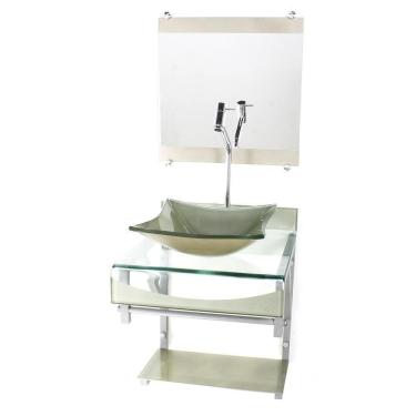 Imagem de Gabinete Vidro 40Cm Banheiro Curvado Duplo Pc Cuba Quadrada