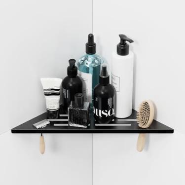 Imagem de Prateleira de chuveiro de canto triangular resistente, design de ranhura de aço inoxidável 304 escovado de 25 cm, prateleira de canto embutida para banheiro para parede de azulejos, sem perfuração,