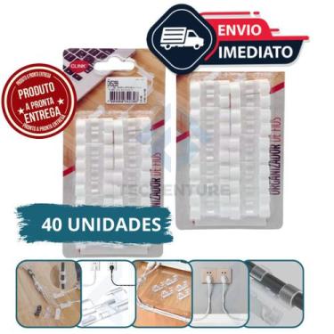 Imagem de Kit com 40 Clips Fixadores para Organização de Fios e Cabos Fácil Inst