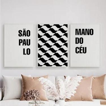 Imagem de Kit 3 Quadros São Paulo Mano Do Céu 33X24Cm Madeira Preta - Quadros On