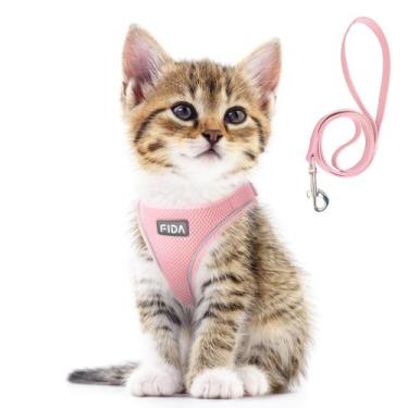 Imagem de Conjunto de arnês e coleira Fida para passear com cães e gatos rosa XX