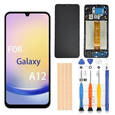 Imagem de Pishzeo Tela de substituição original Samsung Galaxy A12 16.5 cm A127 s127dl a125a Tela LCD digitalizador Touch Screen Assembly com ferramentas de reparo (preto com moldura) (tela SM-A12 preta com