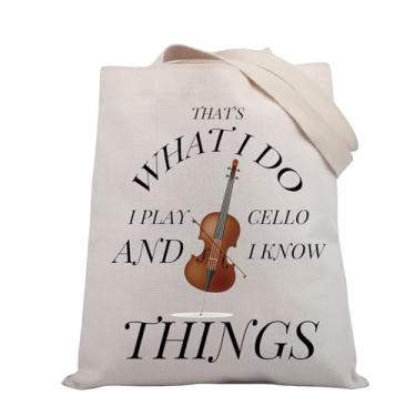 Imagem de BDPWSS Bolsa de presente para violoncelo, música, presente para músico, That's What I Do I Play Cello And I Know Things, presente engraçado para tocador de violoncelo, Know Cello Tg, Medium, Tendência