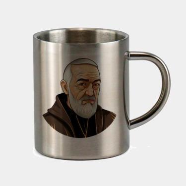 Imagem de Caneca de Inox Premium Prateada 400ml Santo Padre Pio Igreja Catolica 
