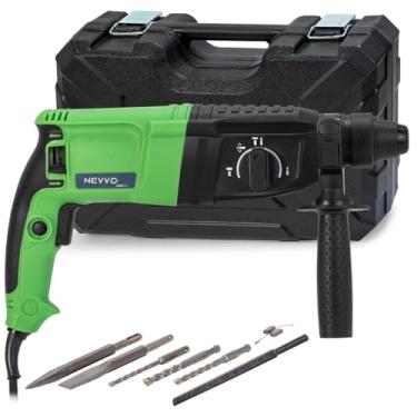 Imagem de Martelete Perfurador Rompedor 800W 4000IPM SDS Plus 3.0 Joules 26mm Com Maleta de Acessórios Limitador Talhadeira Ponteira Brocas 220V NEVVO