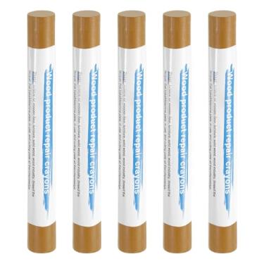 Imagem de HARFINGTON 5 peças de bastões de enchimento de madeira, cera de madeira, retoque de móveis, gizes de cera de reparo para madeira, carmesim médio