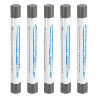 Imagem de HARFINGTON 5 peças de bastões de enchimento de madeira, cera de madeira, retoque de móveis, gizes de cera de reparo para madeira, cinza claro