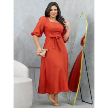 Imagem de Vestido Midi Soltinho Manga 3/4 Elegante Social Moda Evangélica - Fash