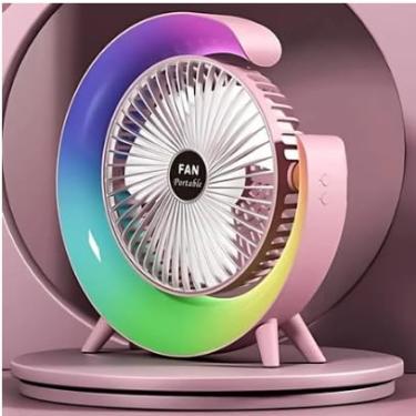 Imagem de Mini Ventilador de Mesa Silencioso Portátil Desktop, Luminaria Led Colorida RGB (Rosa)