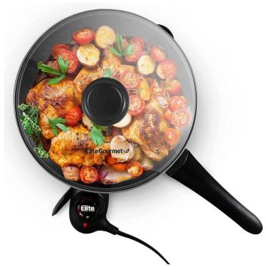 Imagem de Frigideira Elétrica Elite Gourmet EG6207 26,7cm 2L Antiaderente, Bico Despejador, Lavável, Tampa Vidro, Controle Temperatura