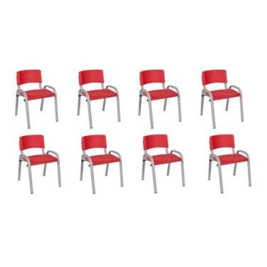 Imagem de Kit 8 Cadeira Iso Infantil Creche, Escola Base Cinza Vermelho - LAURAL