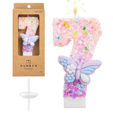 Imagem de PHD CAKE Número 7 velas de aniversário de borboleta roxa, velas com número de borboleta, velas com número de bolo, celebração de festa