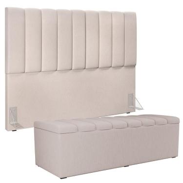 Imagem de Kit Cabeceira Casal Queen 160cm Com Calçadeira Baú Cru